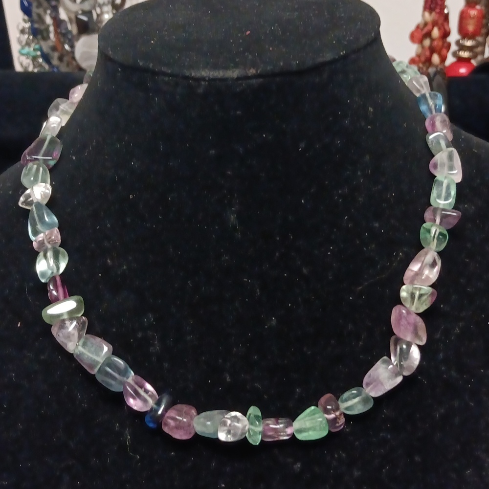 Fluorite Multicolor Gemstone Beaded Necklace - image 1